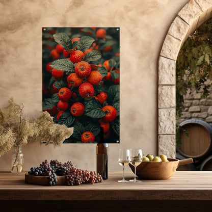Rode bessen met dauwdruppels aan tak tuinposter