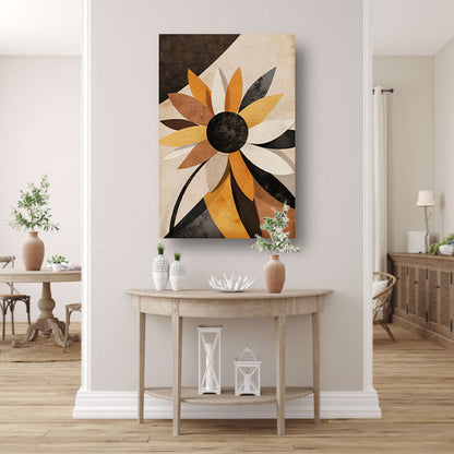 Abstracte Sepia Zonnebloem Geometrisch Ontwerp canvas