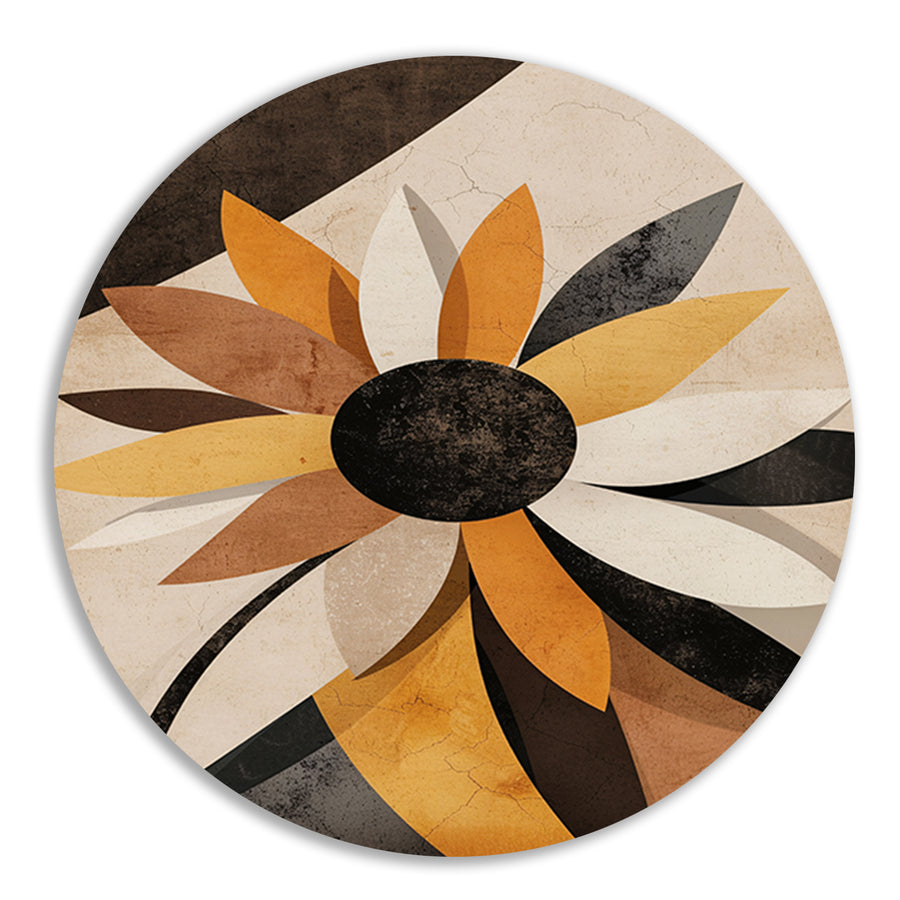 Abstracte Sepia Zonnebloem Geometrisch Ontwerp aluminium muurcirkel