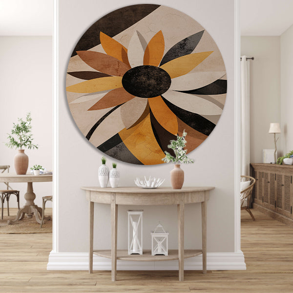 Abstracte Sepia Zonnebloem Geometrisch Ontwerp forex muurcirkel