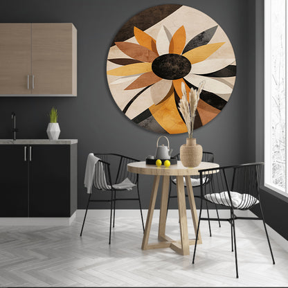 Abstracte Sepia Zonnebloem Geometrisch Ontwerp aluminium muurcirkel