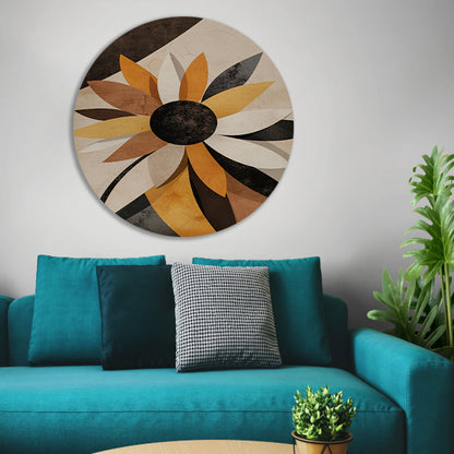 Abstracte Sepia Zonnebloem Geometrisch Ontwerp aluminium muurcirkel