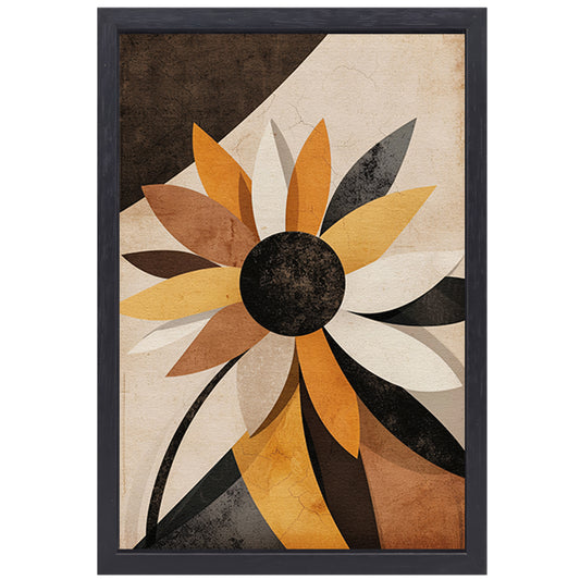 Abstracte Sepia Zonnebloem Geometrisch Ontwerp canvas met baklijst