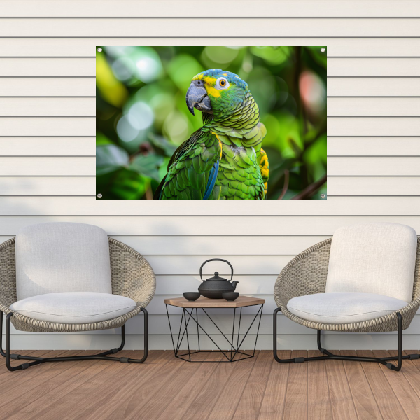 Betoverende blik van een kleurrijke papegaai tuinposter
