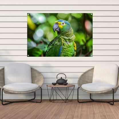 Betoverende blik van een kleurrijke papegaai tuinposter