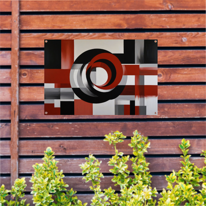 Abstract minimalisme met rode en zwarte cirkels tuinposter