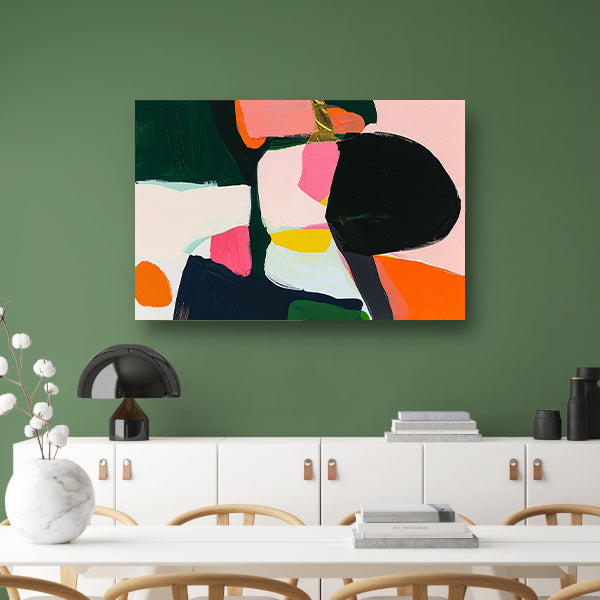 Kleurrijk abstract schilderij met dynamische vormen canvas met baklijst