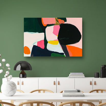 Kleurrijk abstract schilderij met dynamische vormen canvas met baklijst