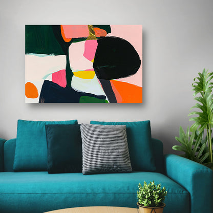 Kleurrijk abstract schilderij met dynamische vormen poster