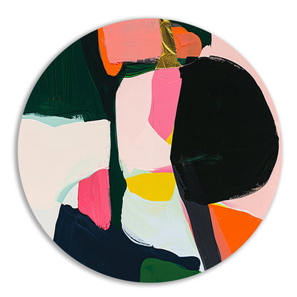 Kleurrijk abstract schilderij met dynamische vormen forex muurcirkel