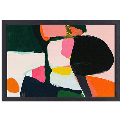 Kleurrijk abstract schilderij met dynamische vormen canvas met baklijst