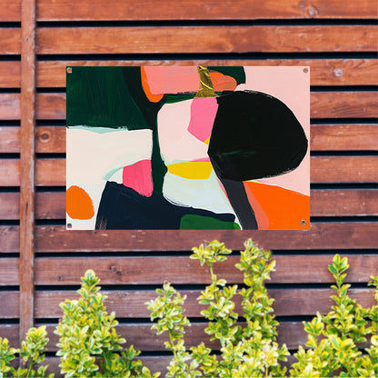 Kleurrijk abstract schilderij met dynamische vormen tuinposter