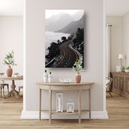 Monochrome weg door berglandschap canvas