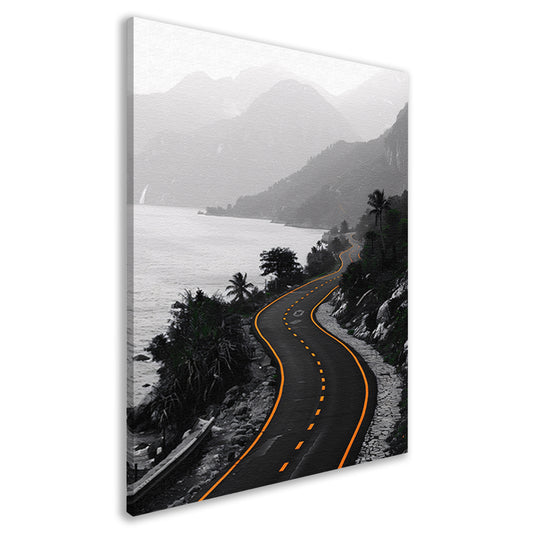 Monochrome weg door berglandschap canvas