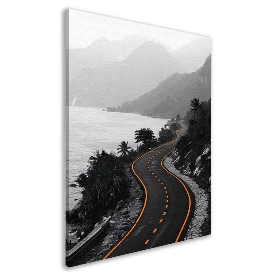 Monochrome weg door berglandschap canvas