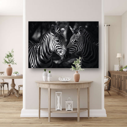 Twee zebras in zwart-wit bosfoto poster