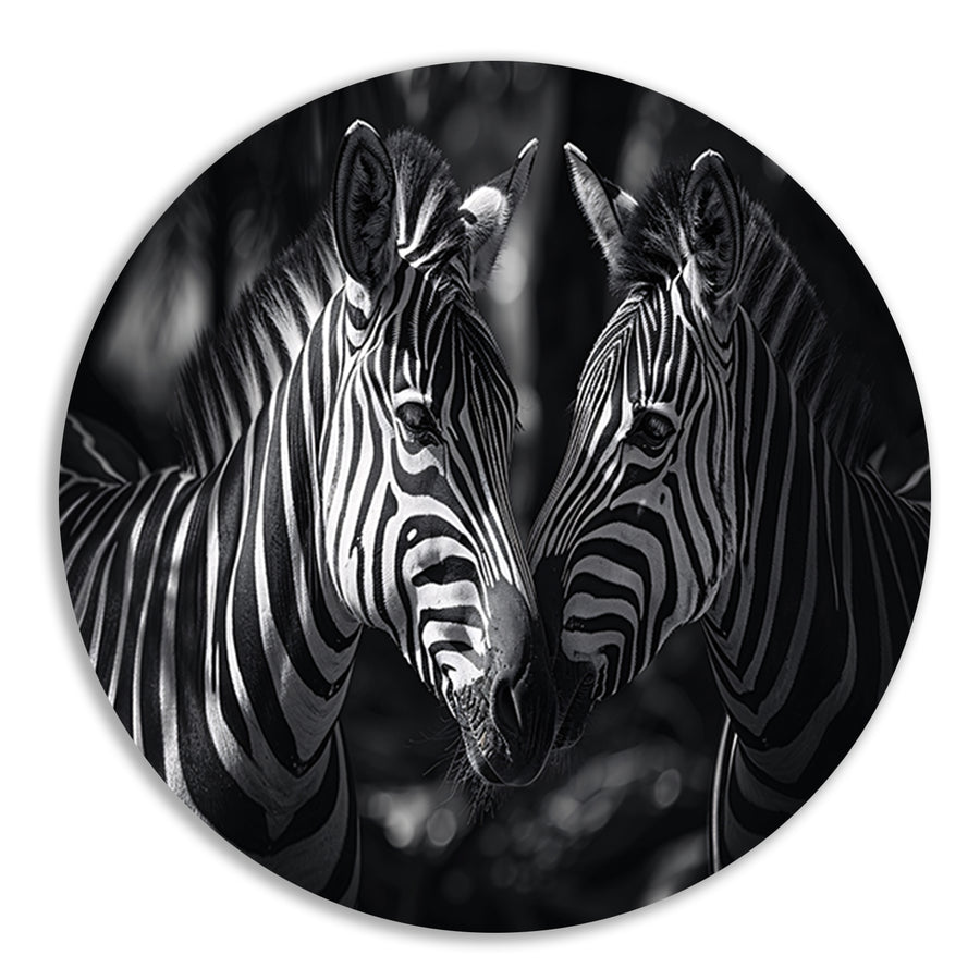 Twee zebras in zwart-wit bosfoto forex muurcirkel