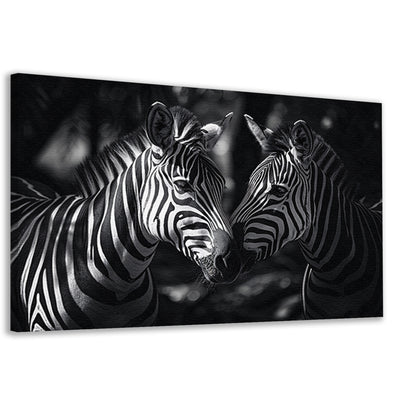 Twee zebras in zwart-wit bosfoto canvas