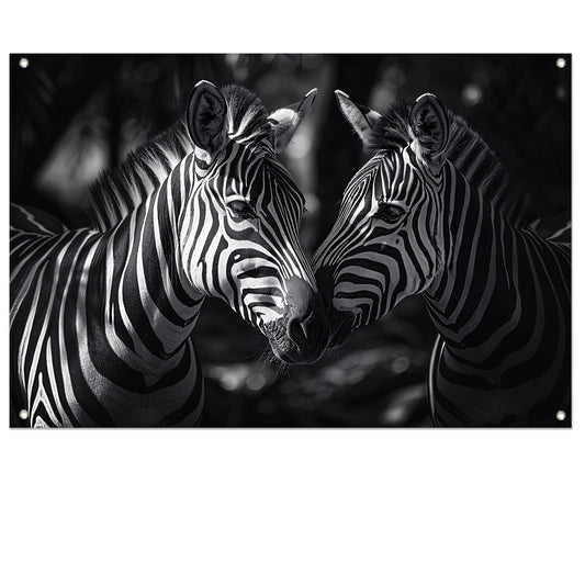 Twee zebras in zwart-wit bosfoto tuinposter