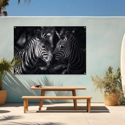 Twee zebras in zwart-wit bosfoto tuinposter