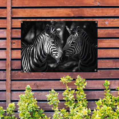 Twee zebras in zwart-wit bosfoto tuinposter