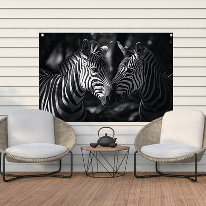 Twee zebras in zwart-wit bosfoto tuinposter