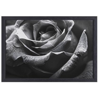 Elegante zwart-witte roos met gedetailleerde druppels canvas met baklijst
