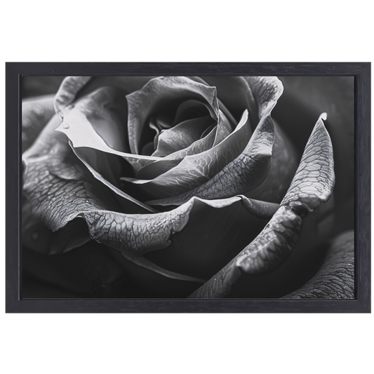 Elegante zwart-witte roos met gedetailleerde druppels canvas met baklijst