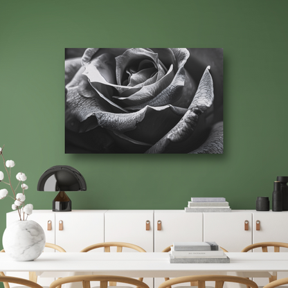 Elegante zwart-witte roos met gedetailleerde druppels poster