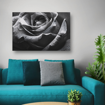 Elegante zwart-witte roos met gedetailleerde druppels poster