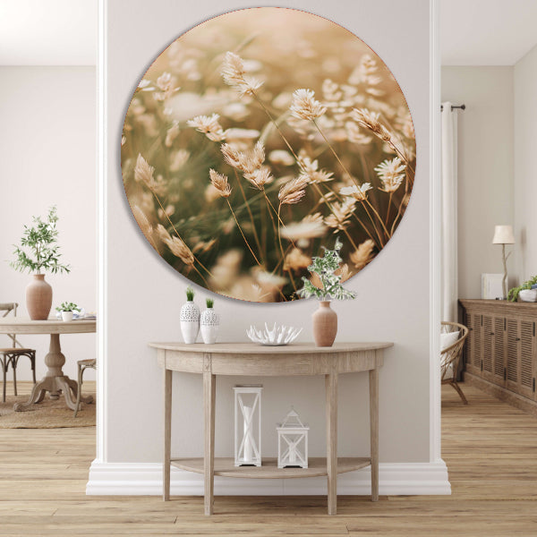 Beige Bloemen in het Veld forex muurcirkel