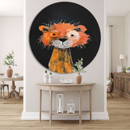Expressief schilderij van een leeuw aluminium muurcirkel