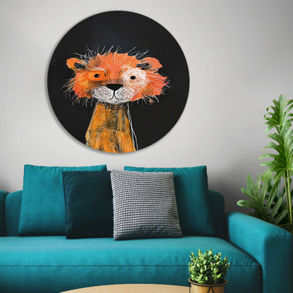 Expressief schilderij van een leeuw aluminium muurcirkel