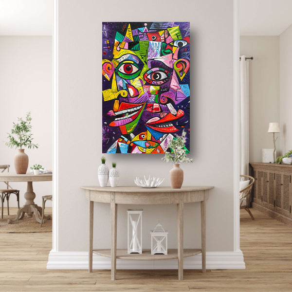 Abstract Kleurrijk Portret canvas met baklijst