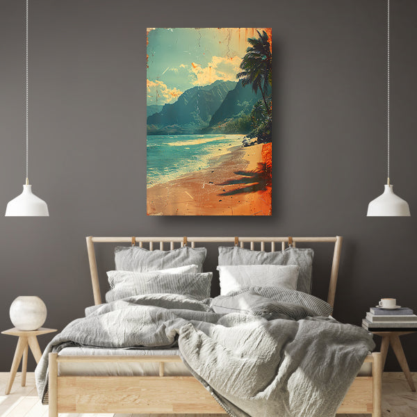 Vintage Strandtafereel met Palmbomen poster