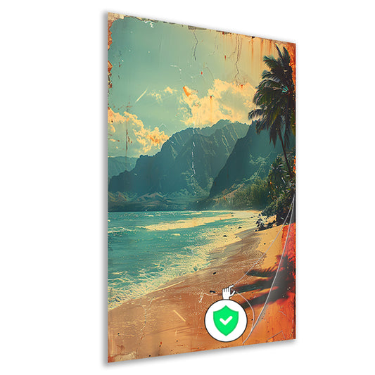 Vintage Strandtafereel met Palmbomen poster