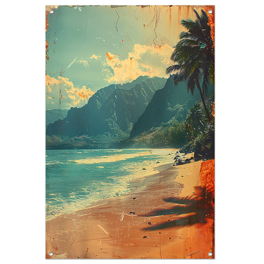 Vintage Strandtafereel met Palmbomen tuinposter