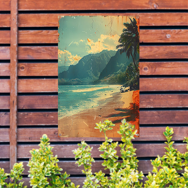 Vintage Strandtafereel met Palmbomen tuinposter