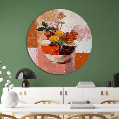 Abstract stilleven met fruit en bloemen aluminium muurcirkel