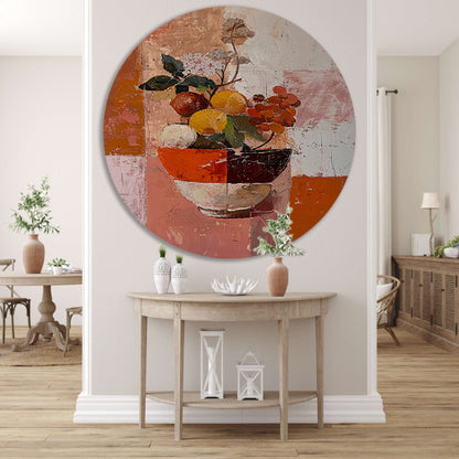 Abstract stilleven met fruit en bloemen aluminium muurcirkel