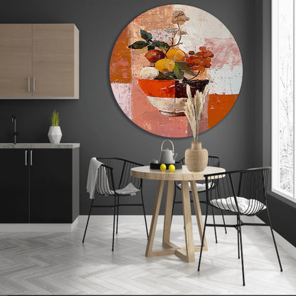 Abstract stilleven met fruit en bloemen aluminium muurcirkel