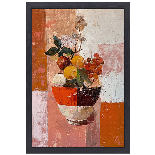Abstract stilleven met fruit en bloemen canvas met baklijst