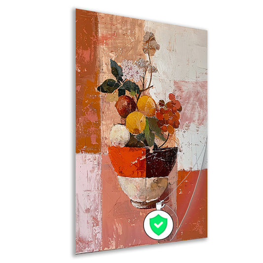 Abstract stilleven met fruit en bloemen poster