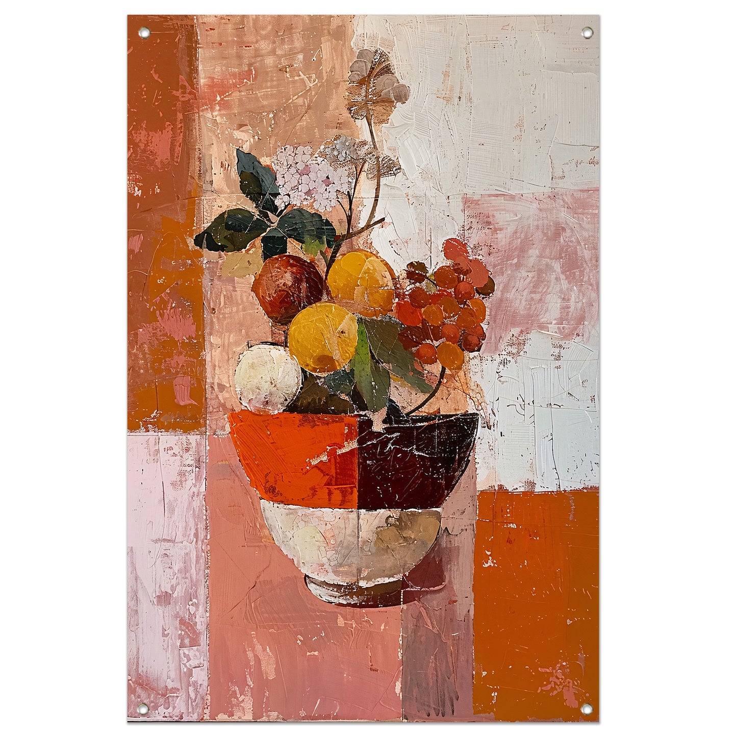 Abstract stilleven met fruit en bloemen tuinposter