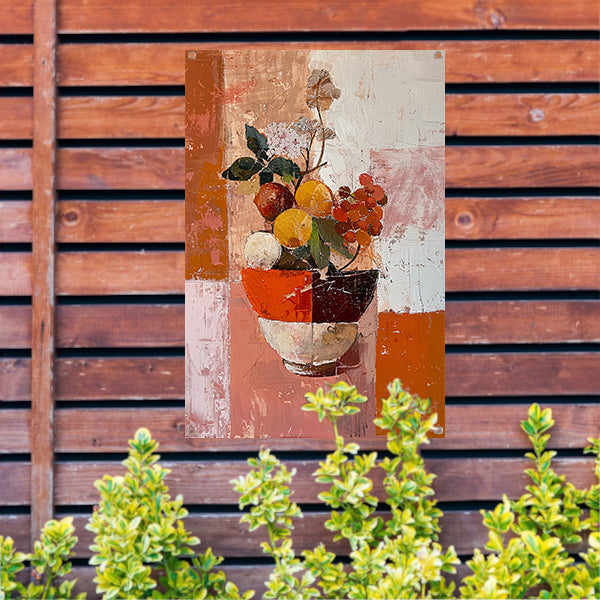 Abstract stilleven met fruit en bloemen tuinposter