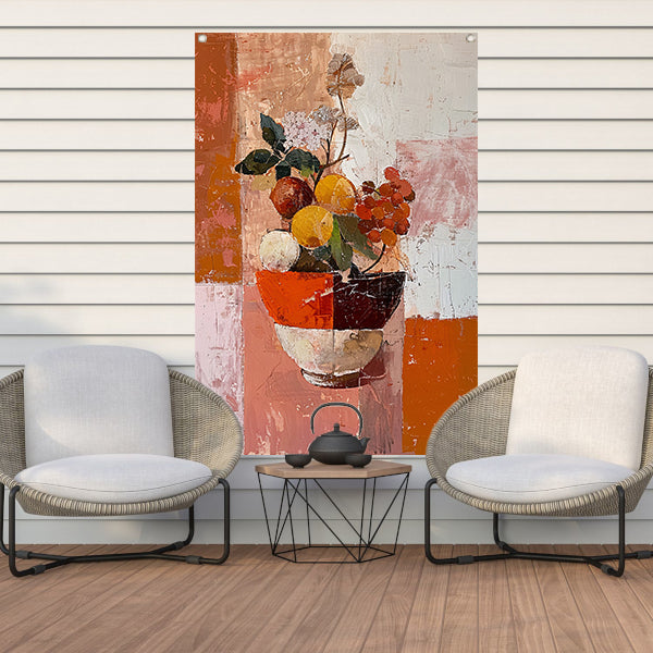 Abstract stilleven met fruit en bloemen tuinposter