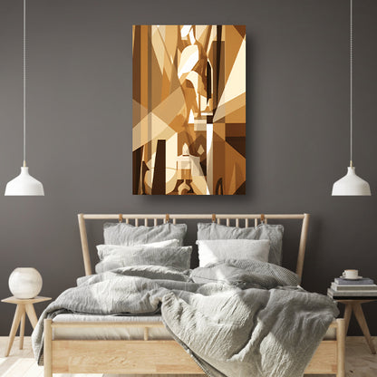 Kubistische Abstractie in Monochrome Tinten canvas met baklijst