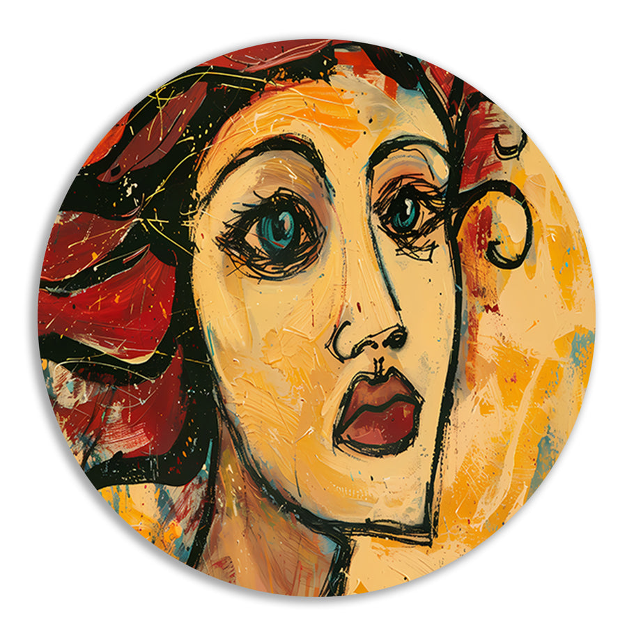 Expressief, surrealistisch portret van een vrouw aluminium muurcirkel