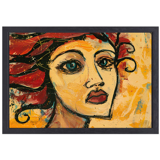 Expressief, surrealistisch portret van een vrouw canvas met baklijst