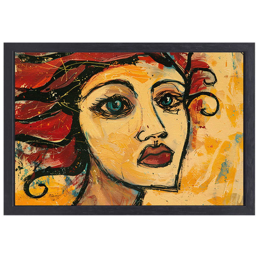 Expressief, surrealistisch portret van een vrouw canvas met baklijst